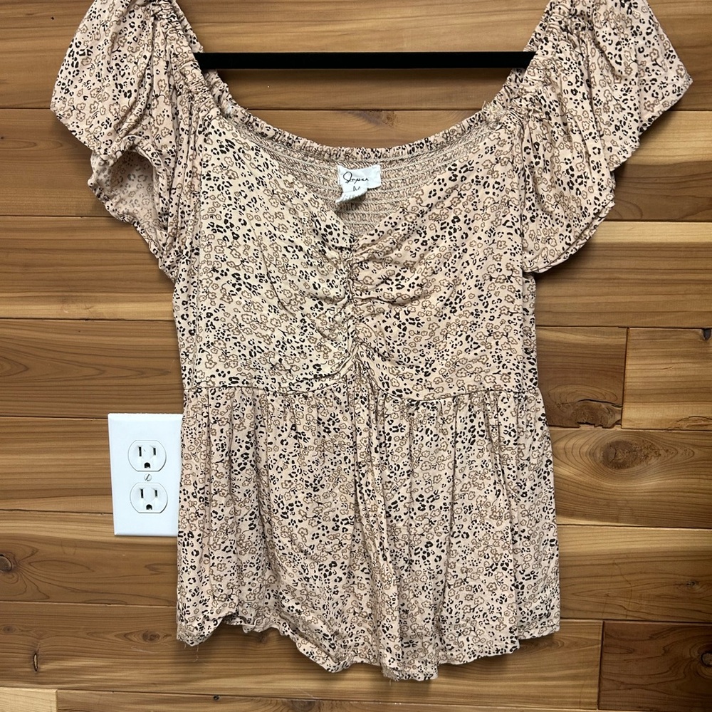 Beige Floral Off-Shoulder Blouse